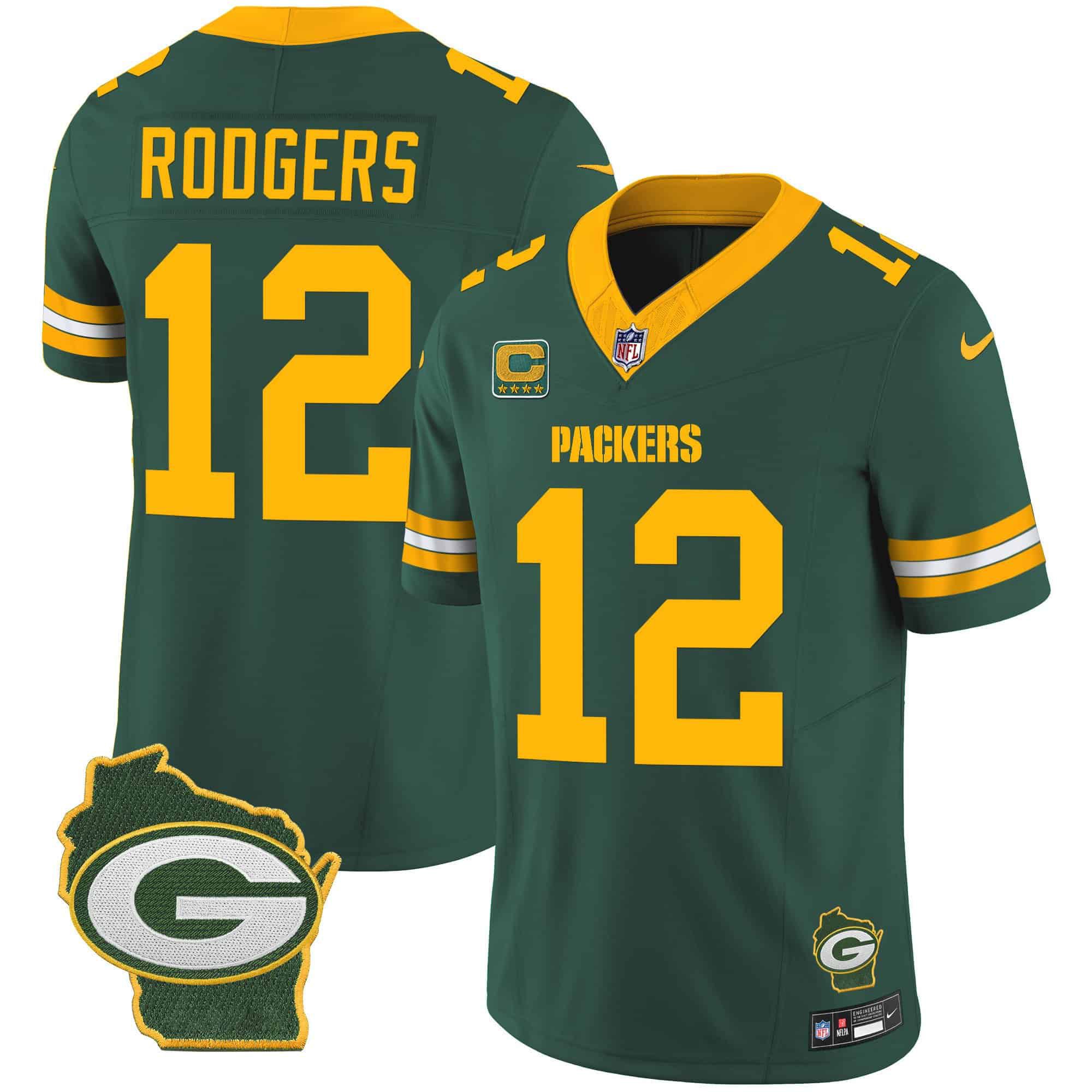 Men Green Bay Packers #12 Rodgers Green 2024 Nike Home Patch Vapor NFL Jersey style 1